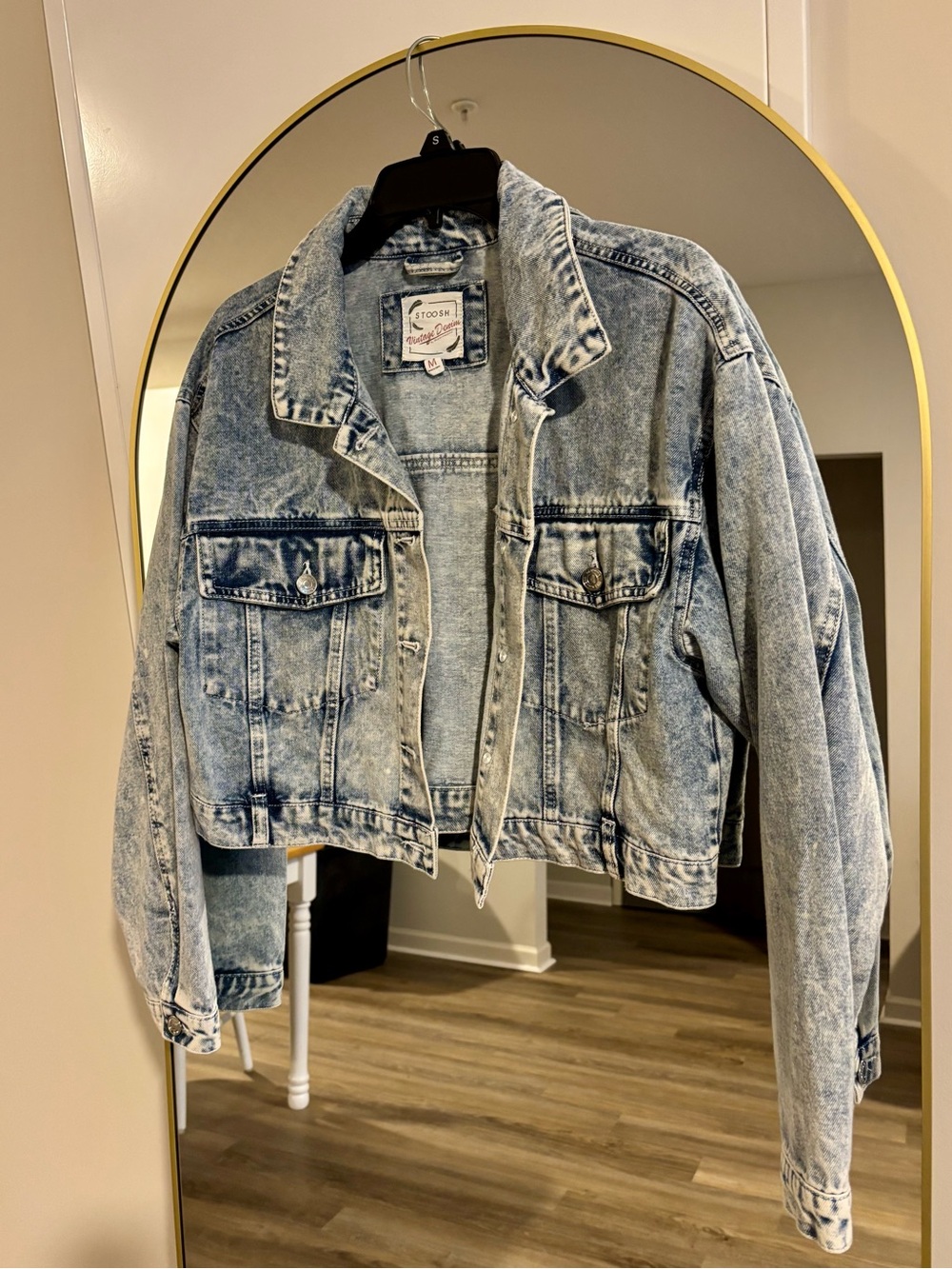 Stoosh Light Blue Acid-Wash Cropped Denim Jacket